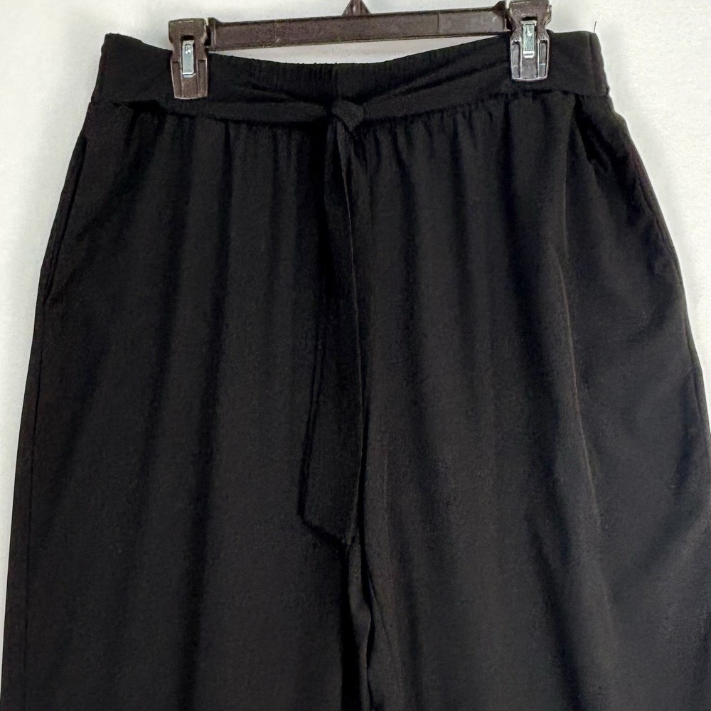 Tahari Black Wide Leg Lightweight Pants Elastic Pull On Tie Waist Sash Belt XL